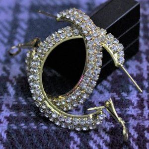 NWT Sophia Collection Gold Tone Rhinestone Hoop Earrings